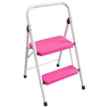 2 Step Stool Folding Anti-Slip Lightweight Steel 330LBS Pink I4751