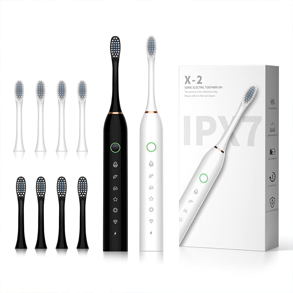 2 Pack Sonic Electric Toothbrush with 8 Heads E891