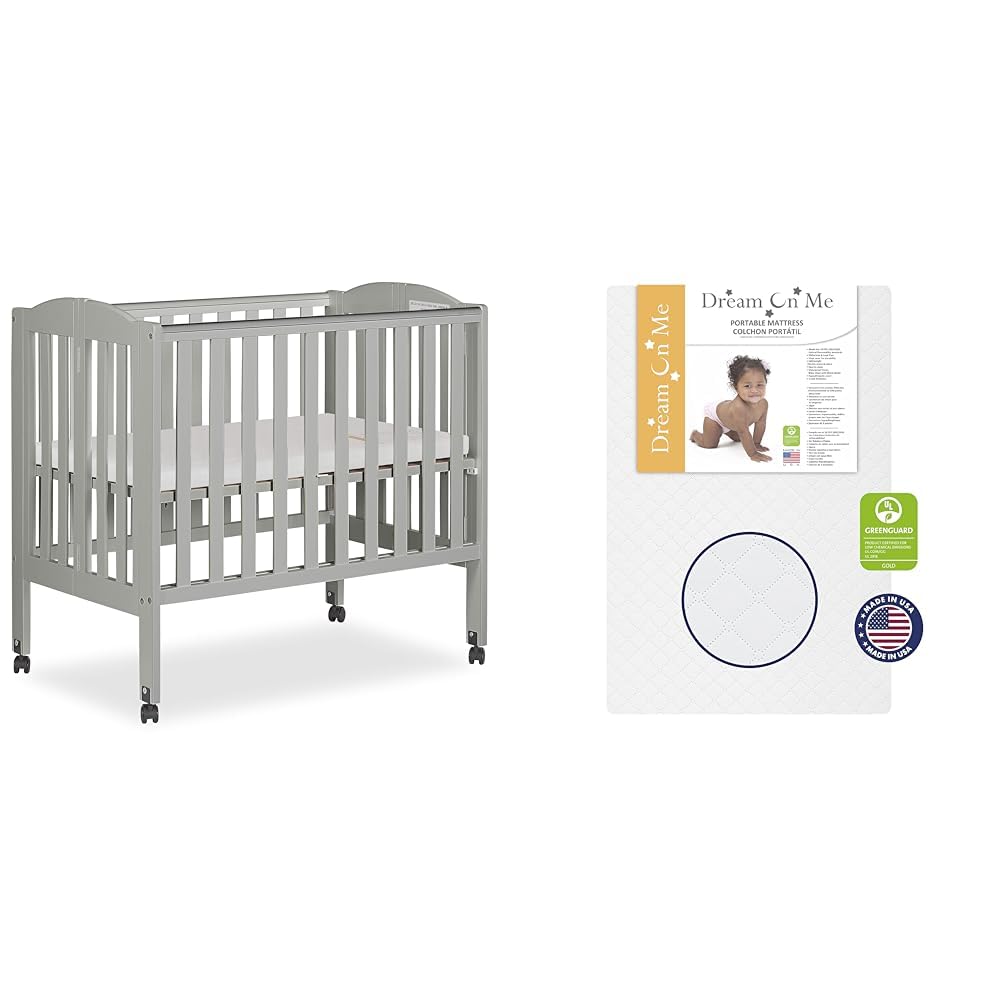 Cool Grey 2 in 1 Folding Portable Crib with 3” Fiber Mattress L25460