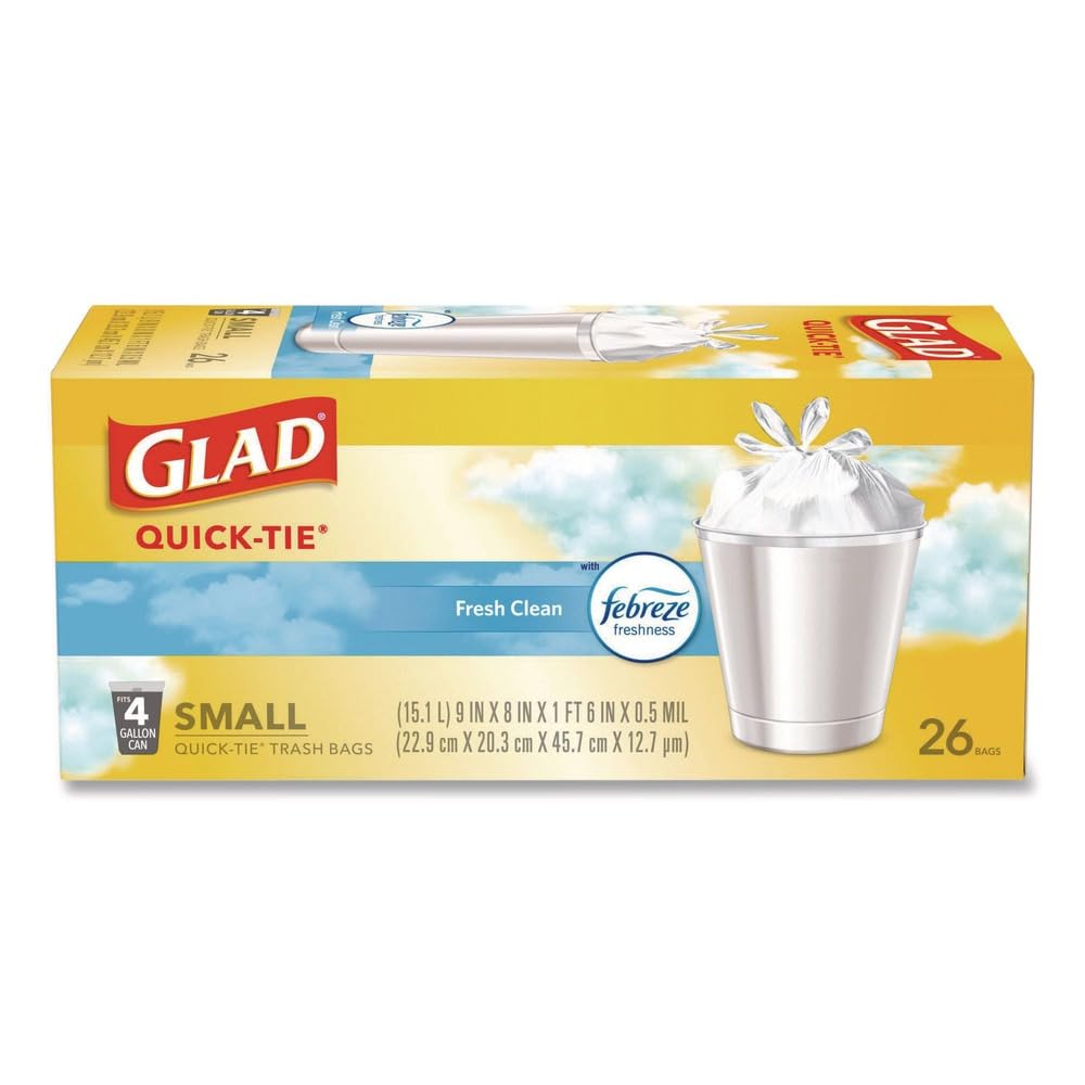 Small Quick-Tie Trash Bags, 4 gal, 0.5 mil, White Z76297