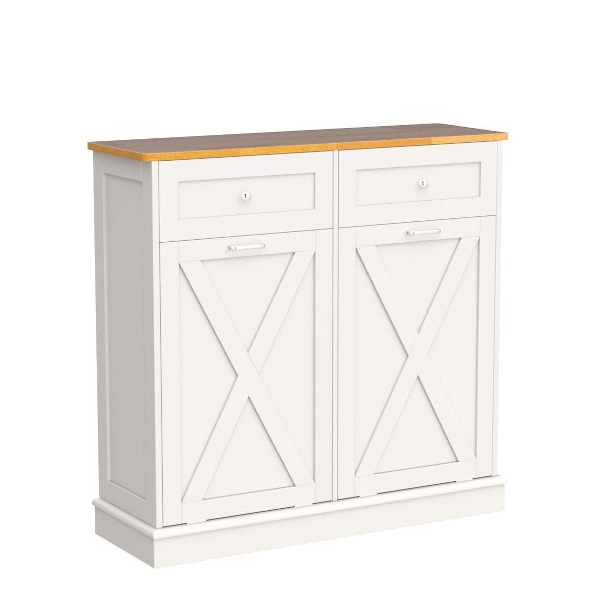 White 2 x 10 Gallon Wooden Tilt Out Trash Can Cabinet Y257