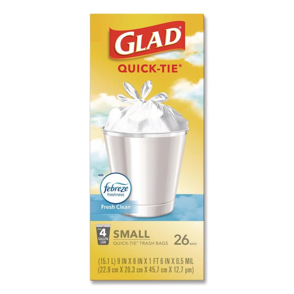 Small Quick-Tie Trash Bags, 4 gal, 0.5 mil, White Z76297