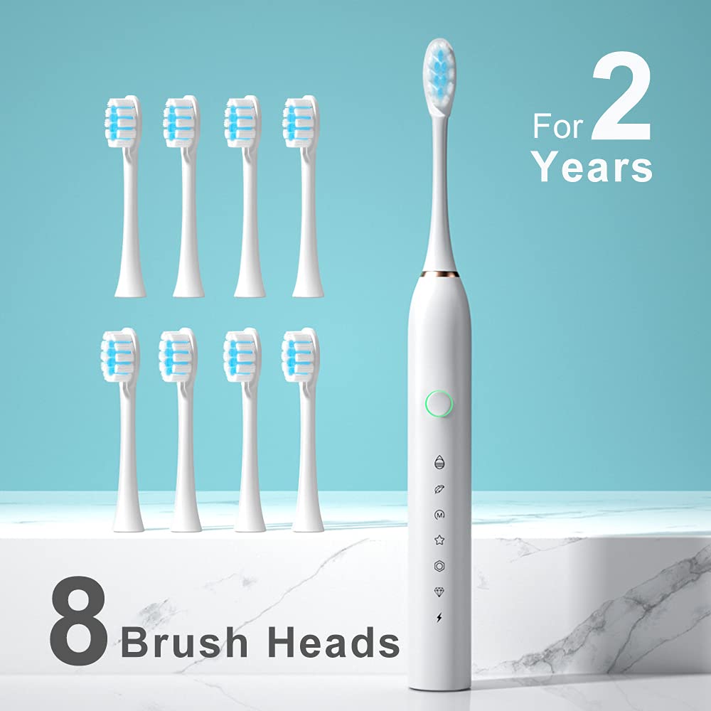 2 Pack Sonic Electric Toothbrush with 8 Heads E891