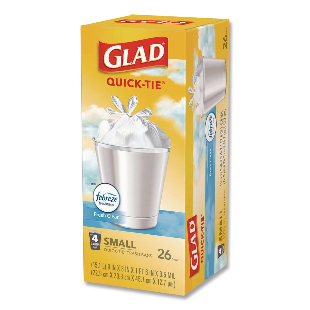 Small Quick-Tie Trash Bags, 4 gal, 0.5 mil, White Z76297