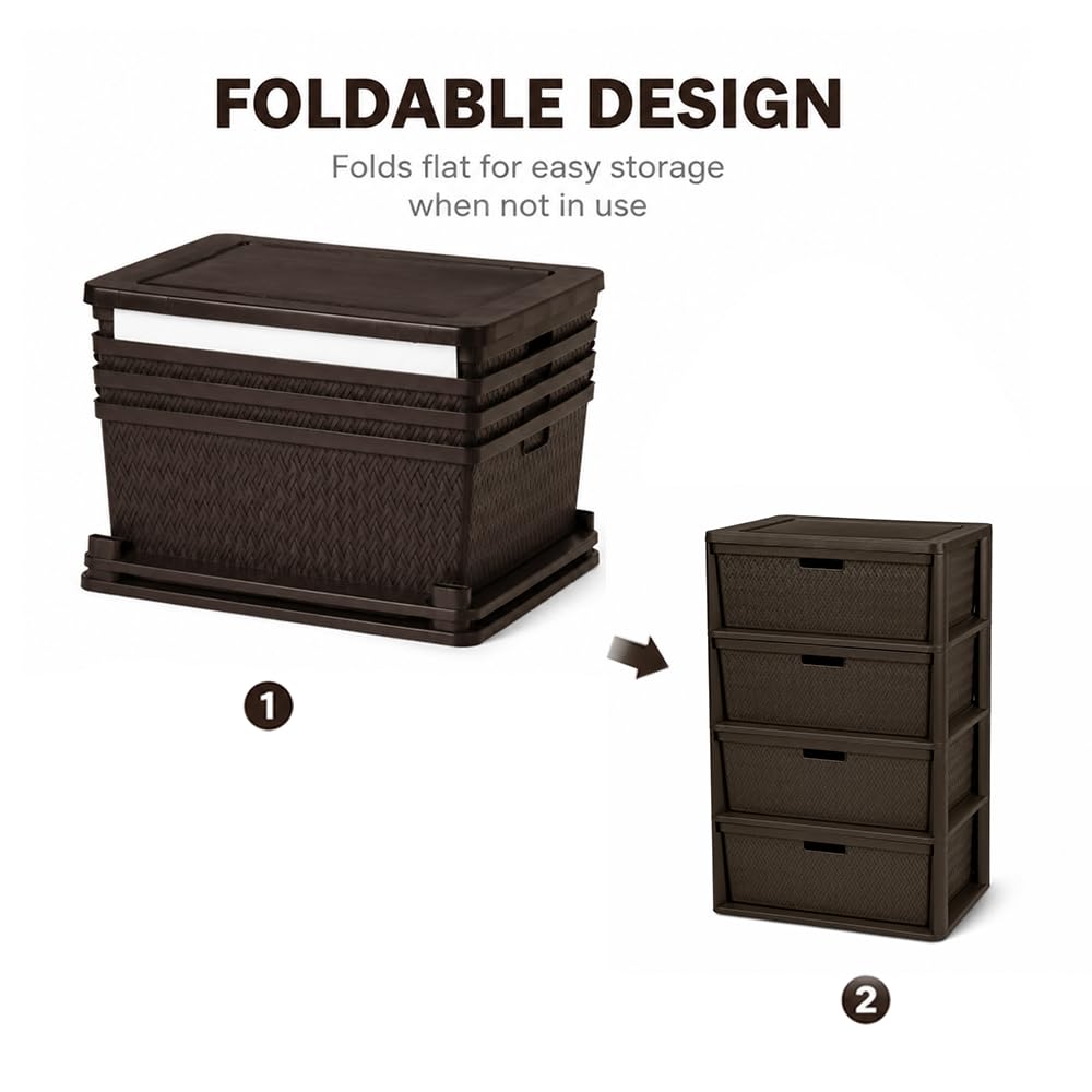 Brown 4 Drawer Plastic Storage Tower L581547