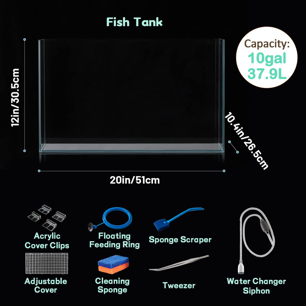 10 Gallon Ultra Clear Rimless Low Iron Glass Fish Tank H451619