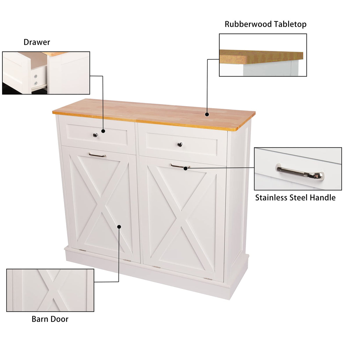 White 2 x 10 Gallon Wooden Tilt Out Trash Can Cabinet Y257
