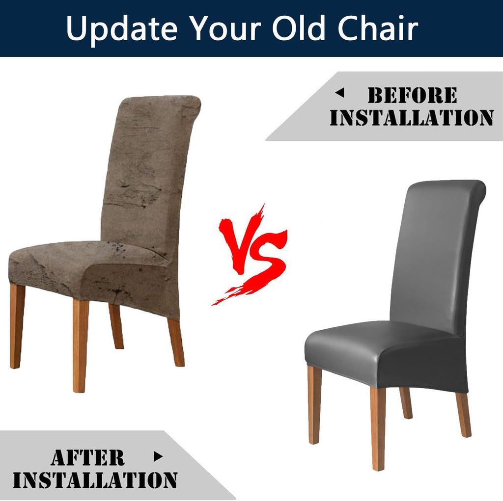 Waterproof PU Leather High Back Dining Chair Covers Set of 2 A1604