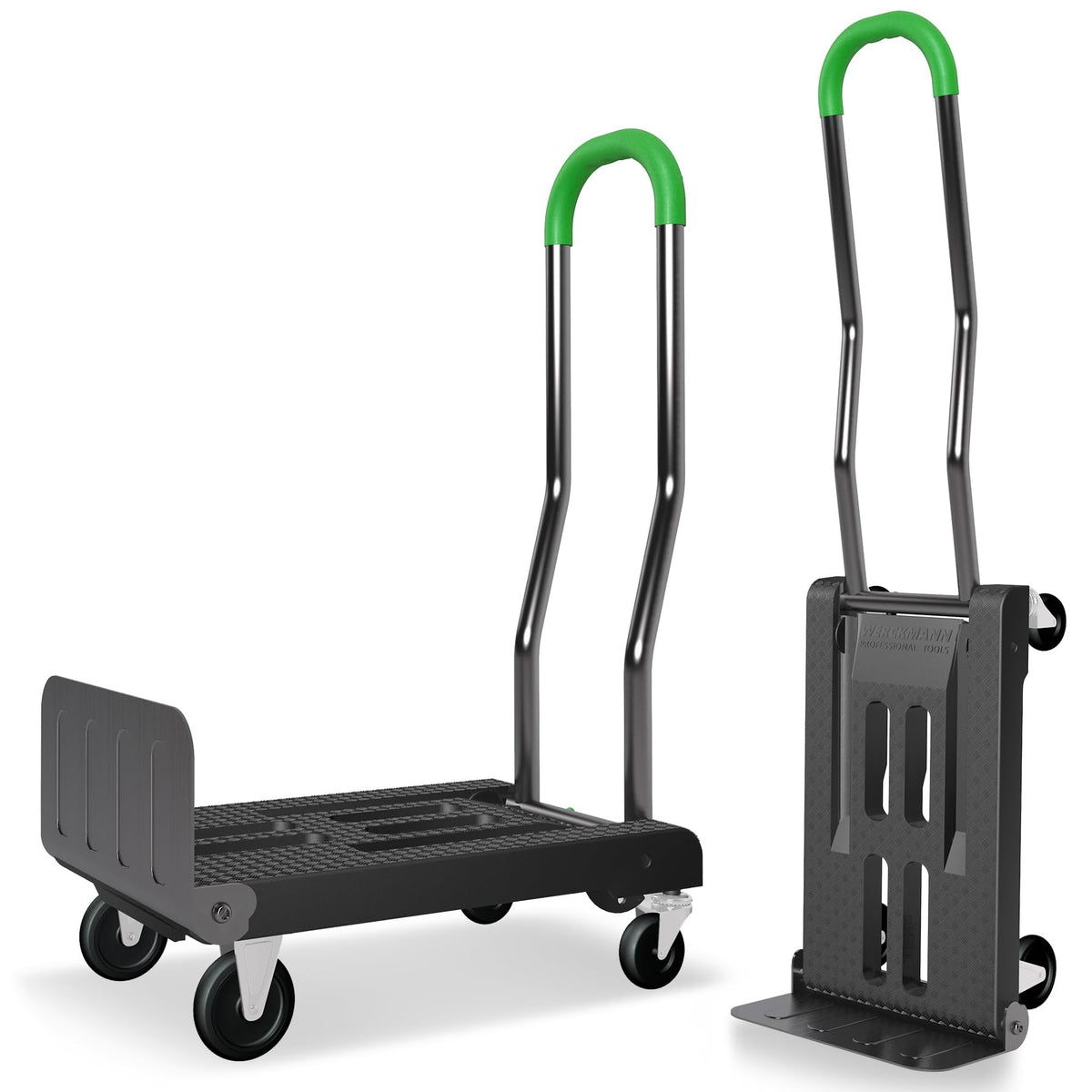 2-in-1 Convertible Hand Truck Dolly, 330LBS Capacity, Foldable Black & Dill Green U8510