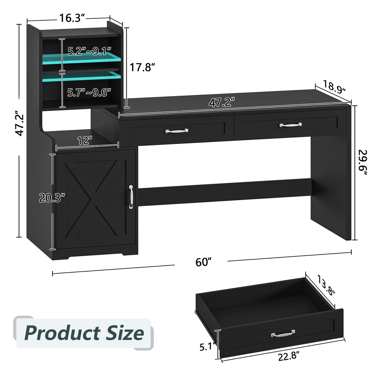 60" Computer Desk with Drawers & Bookshelves I61528
