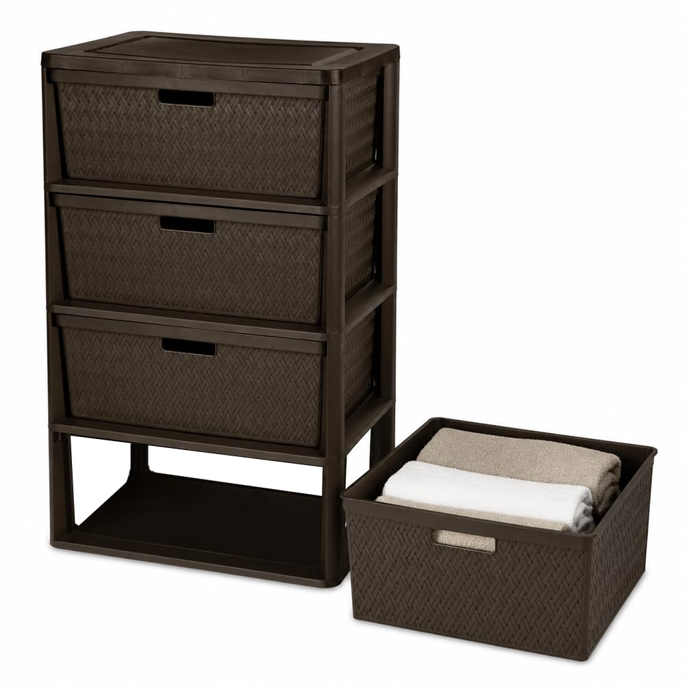 Brown 4 Drawer Plastic Storage Tower L581547