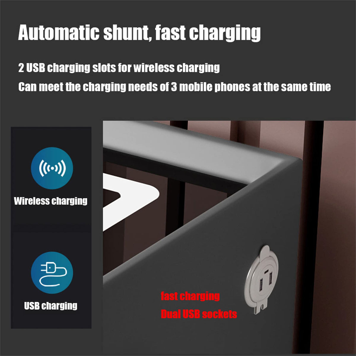 Smart Bedroom Nightstand with Fingerprint Lock and LED Lights Y42116