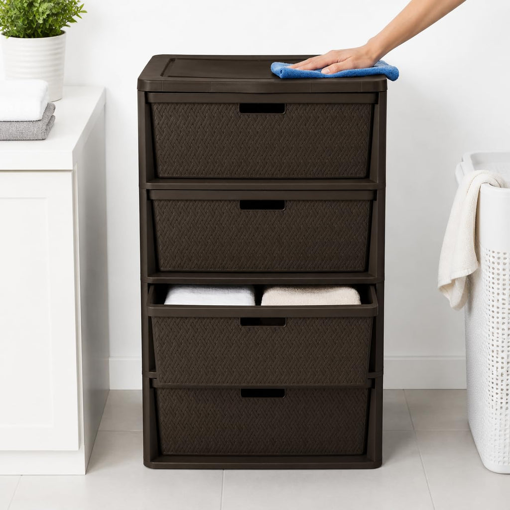 Brown 4 Drawer Plastic Storage Tower L581547