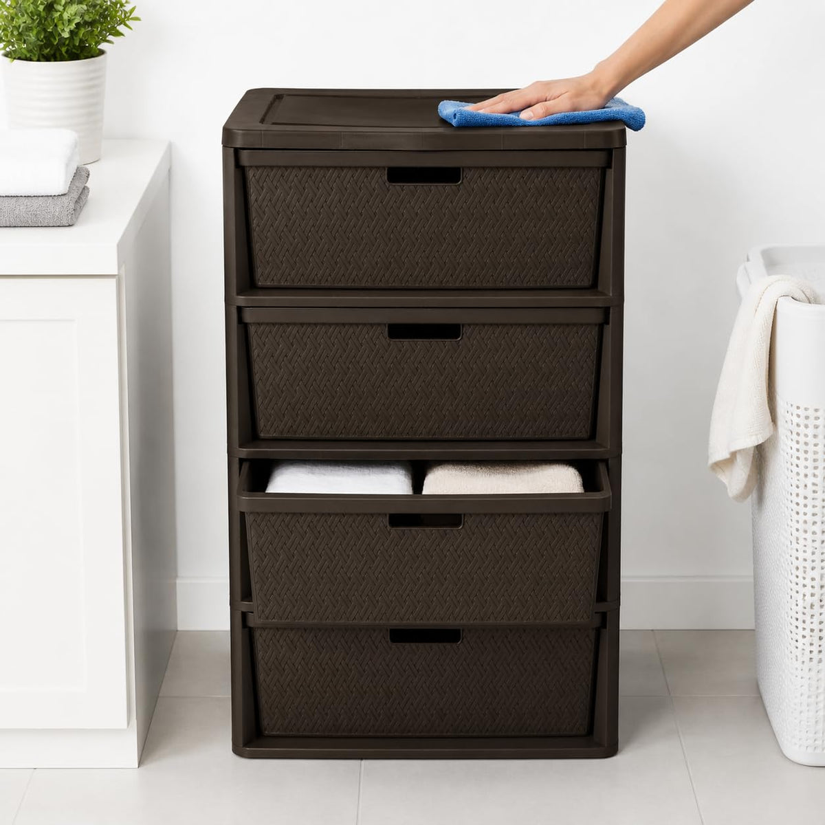 Brown 4 Drawer Plastic Storage Tower L581547