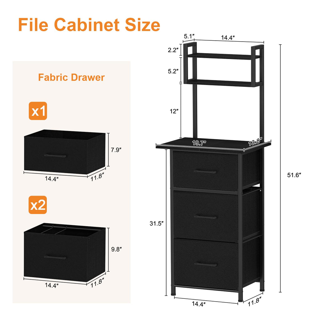 3 Drawer Tall File Cabinet with Extended Desktop, Black B126