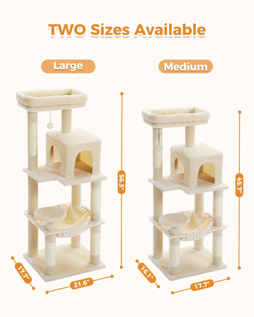 Beige 56.3" 6-Tier Cat Tree with Hammock and Condo Y745550