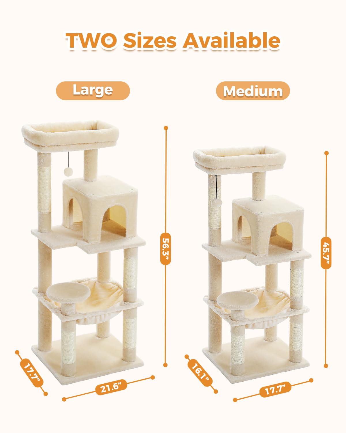 Beige 56.3" 6-Tier Cat Tree with Hammock and Condo Y745550
