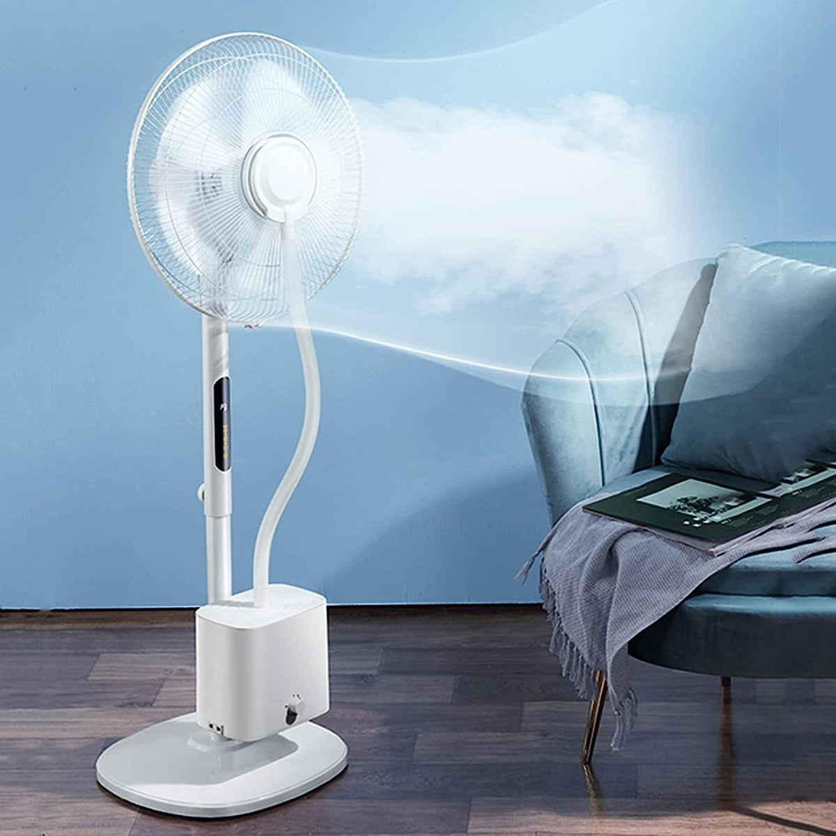 Oscillating Misting Pedestal Fan with Remote Control, 3-Speed, 16-inch, White C143512