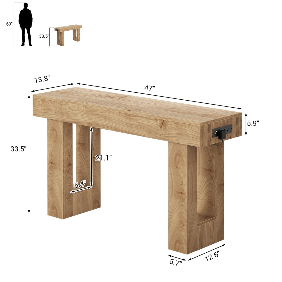 47" Entryway Table with Sensor Light & AC Outlets V409