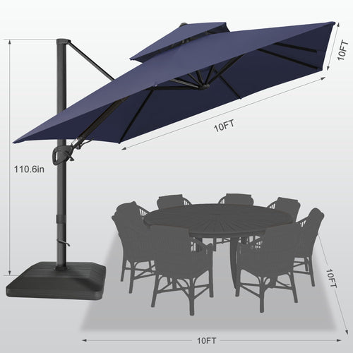 10x10 FT Square Navy Blue Cantilever Patio Umbrella X682502