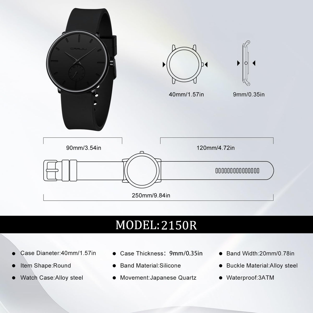 Waterproof Quartz Ultra Thin Wristwatches with Silicone Band M84456