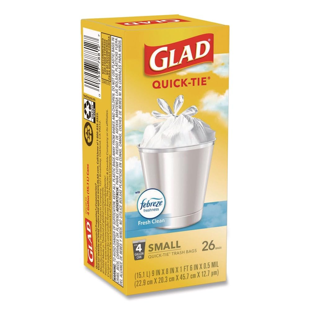Small Quick-Tie Trash Bags, 4 gal, 0.5 mil, White Z76297