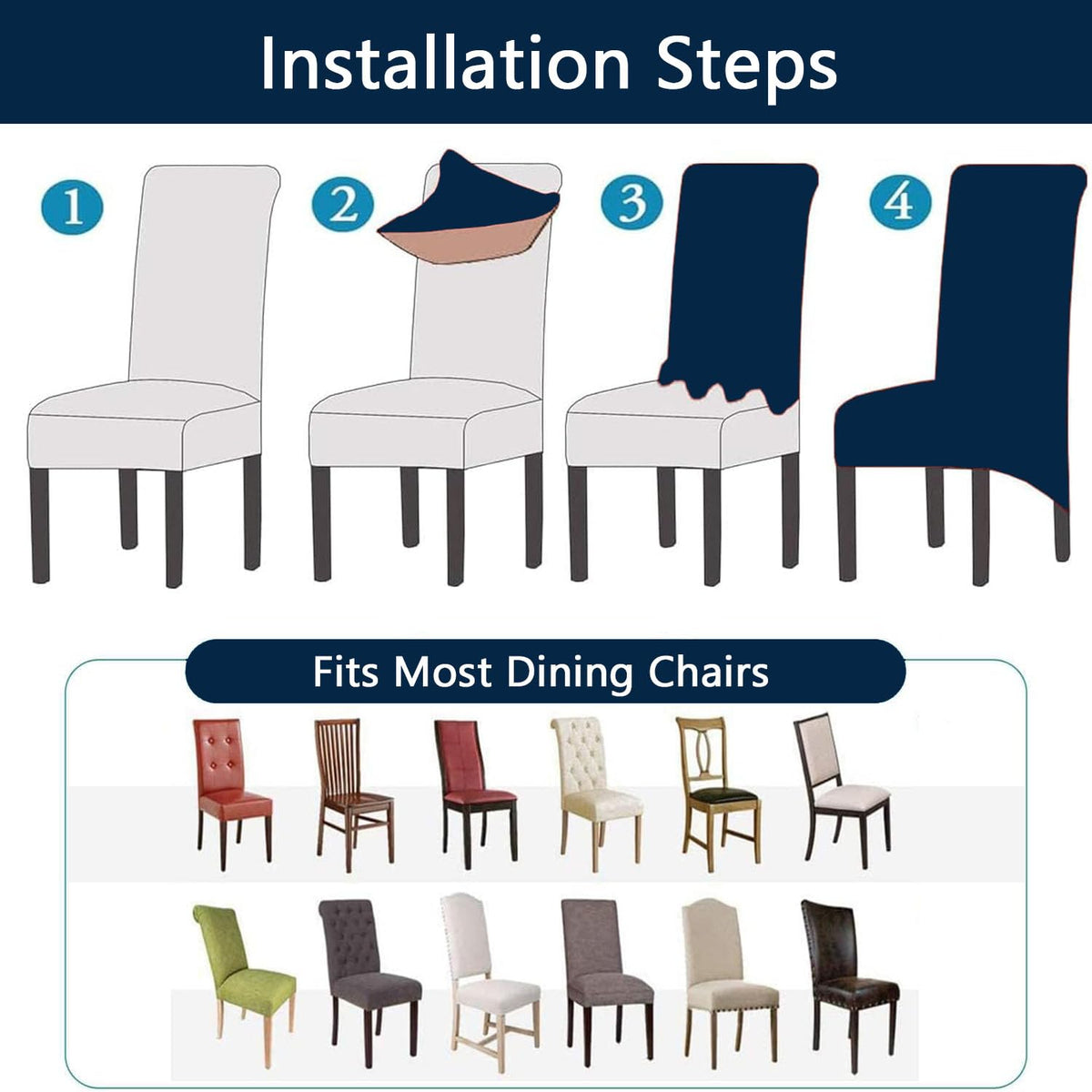Waterproof PU Leather High Back Dining Chair Covers Set of 2 A1604