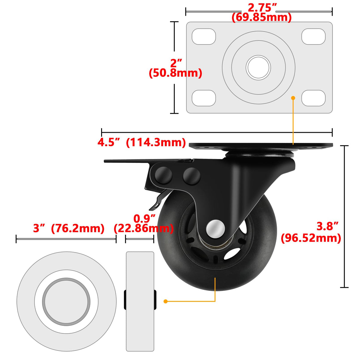 3” Lock Casters Set of 4 Heavy Duty J438