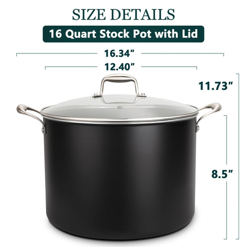16QT Nonstick Ceramic Stock Pot with Tempered Glass Lid M387