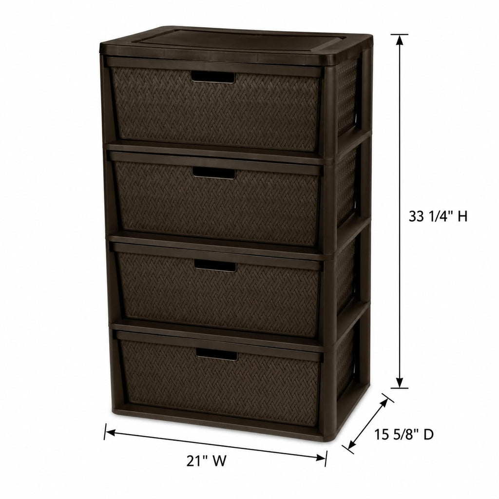 Brown 4 Drawer Plastic Storage Tower L581547