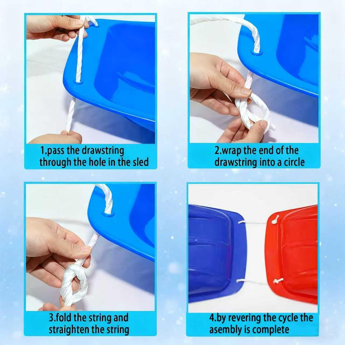 Cold Resistant Flexible Snow Sled with Pull Rope & Handles 35 Inch A631651