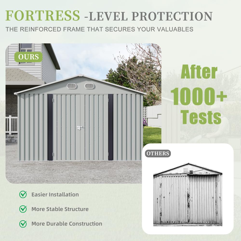 10x12 FT White Metal Storage Shed H665