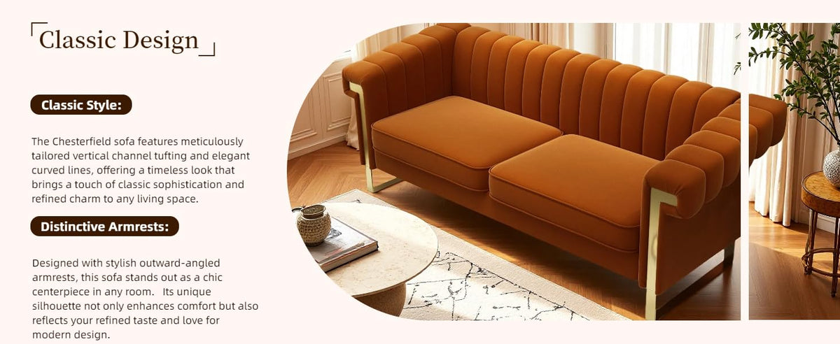 Channel Tufted Velvet Sofa F824