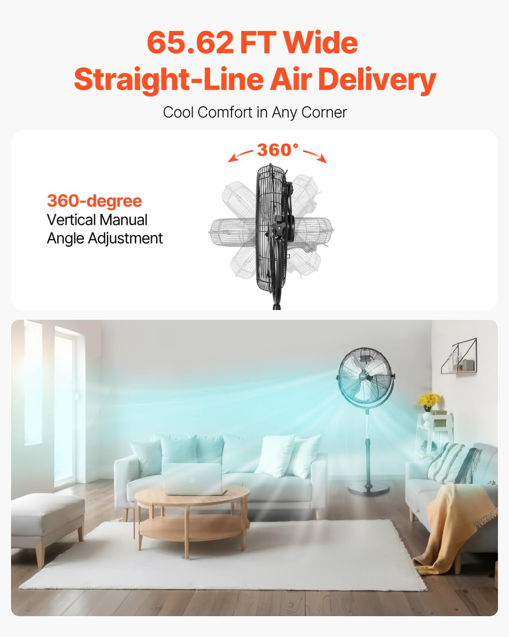 18 Inch Adjustable Height Standing Fan with 3 Speeds, Black Y95207