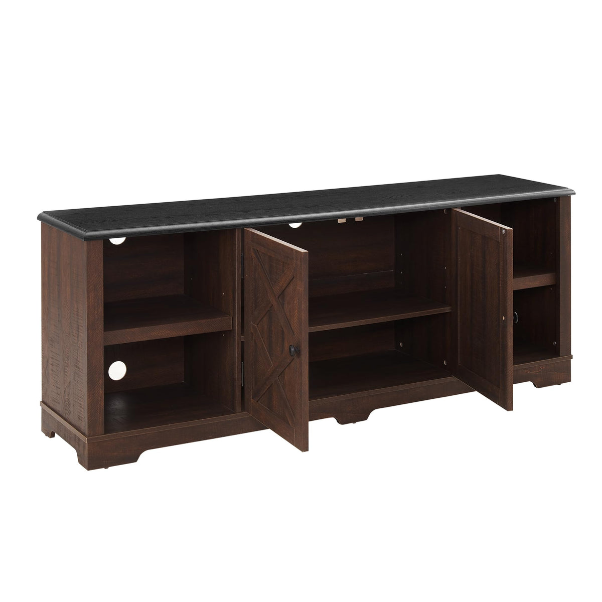 Espresso and Black TV Media Stand with Open Shelves and Closed Cabinets O82148