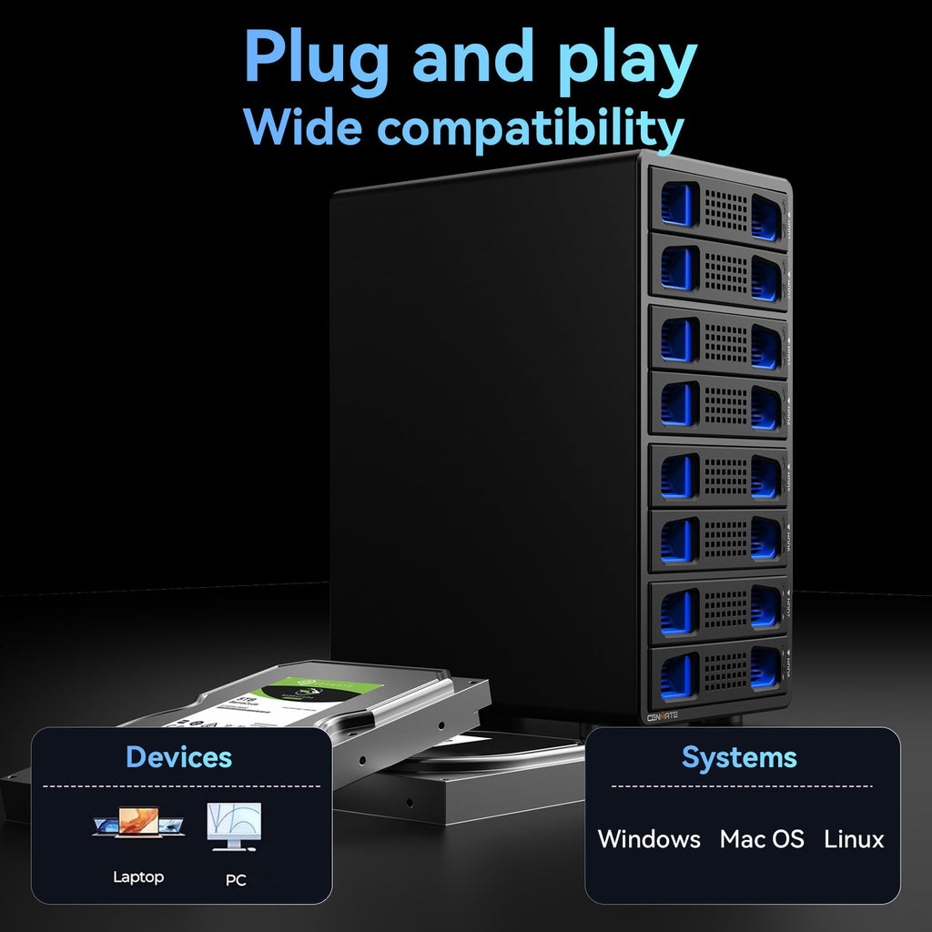 Aluminum 8 Bay Hard Drive RAID Enclosure with Cooling Fan H708821