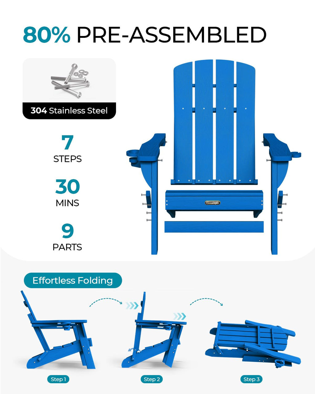 Folding Adirondack Chair with 2 Cup Holders Z98333