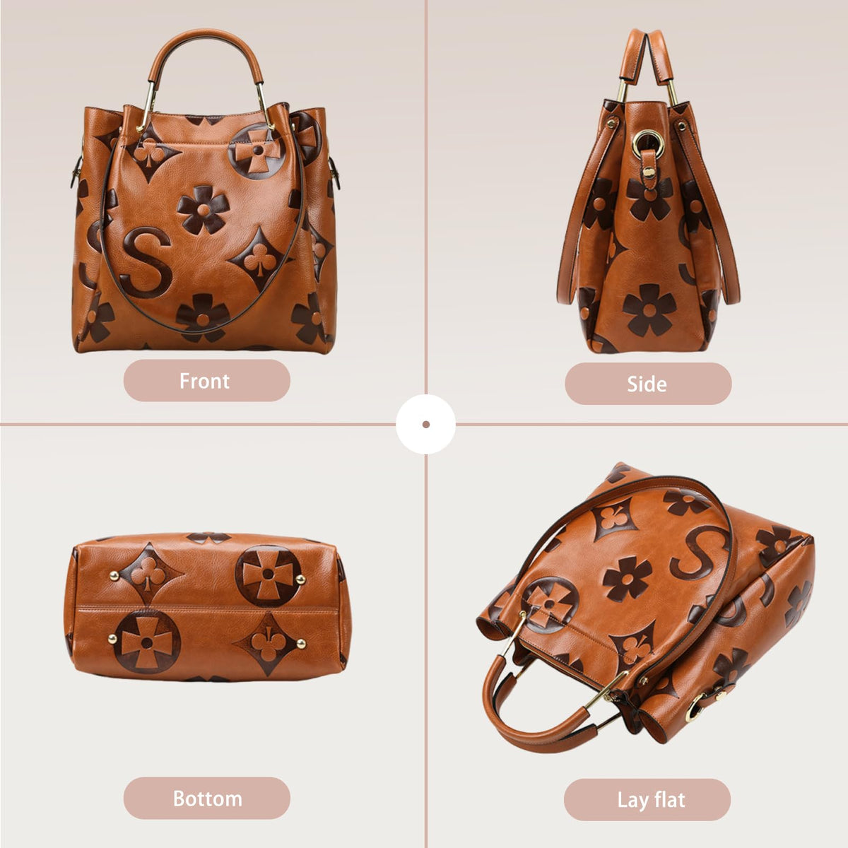 Women Embossed Bucket Bag Shoulder Crossbody Bag 2Pcs Set D701