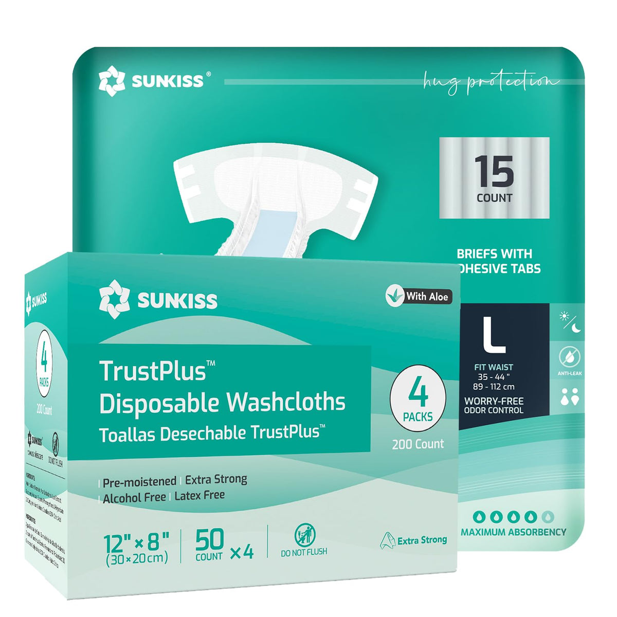 Adult Diapers Large 15 Count & Wet Wipes 200 Count G4454