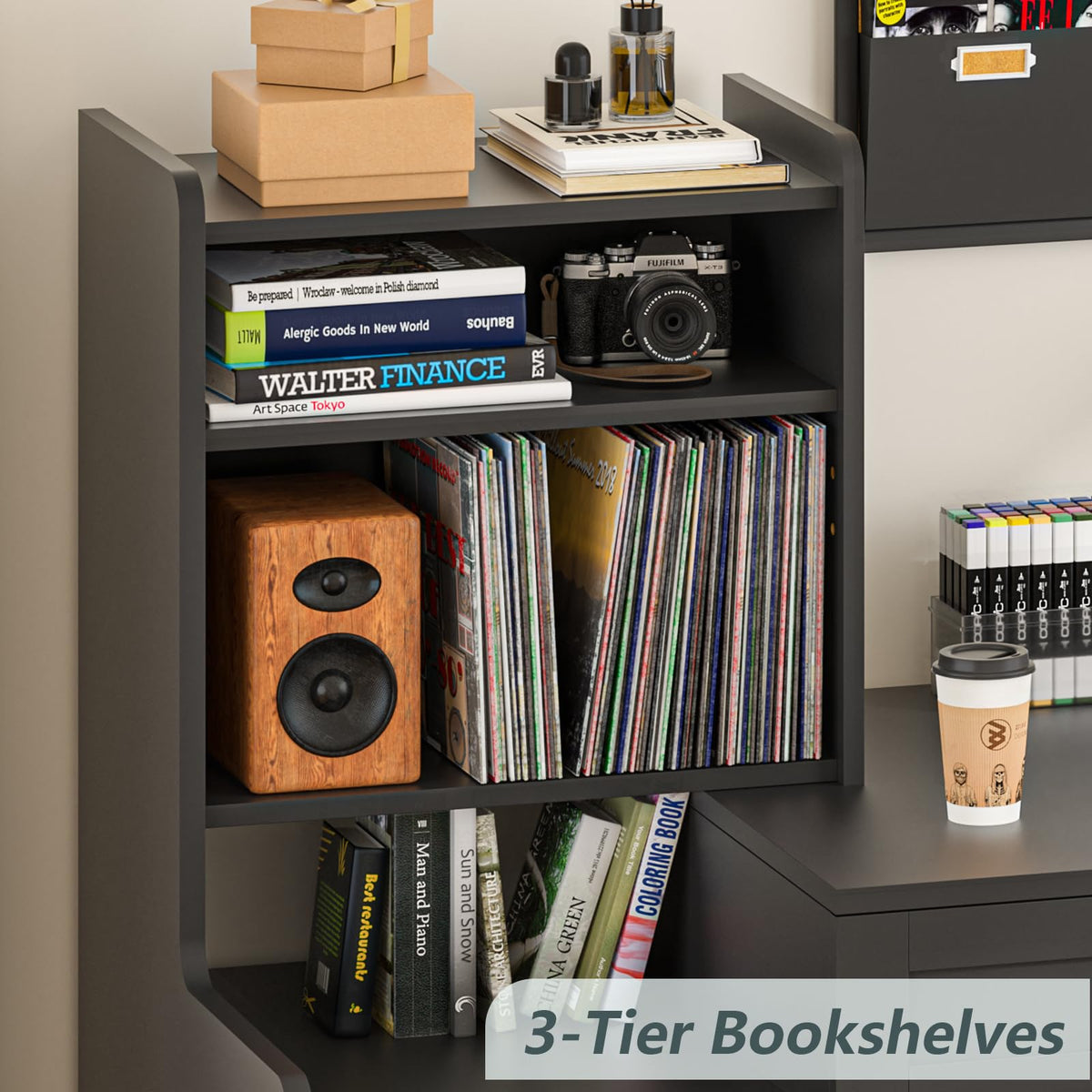 60" Computer Desk with Drawers & Bookshelves I61528