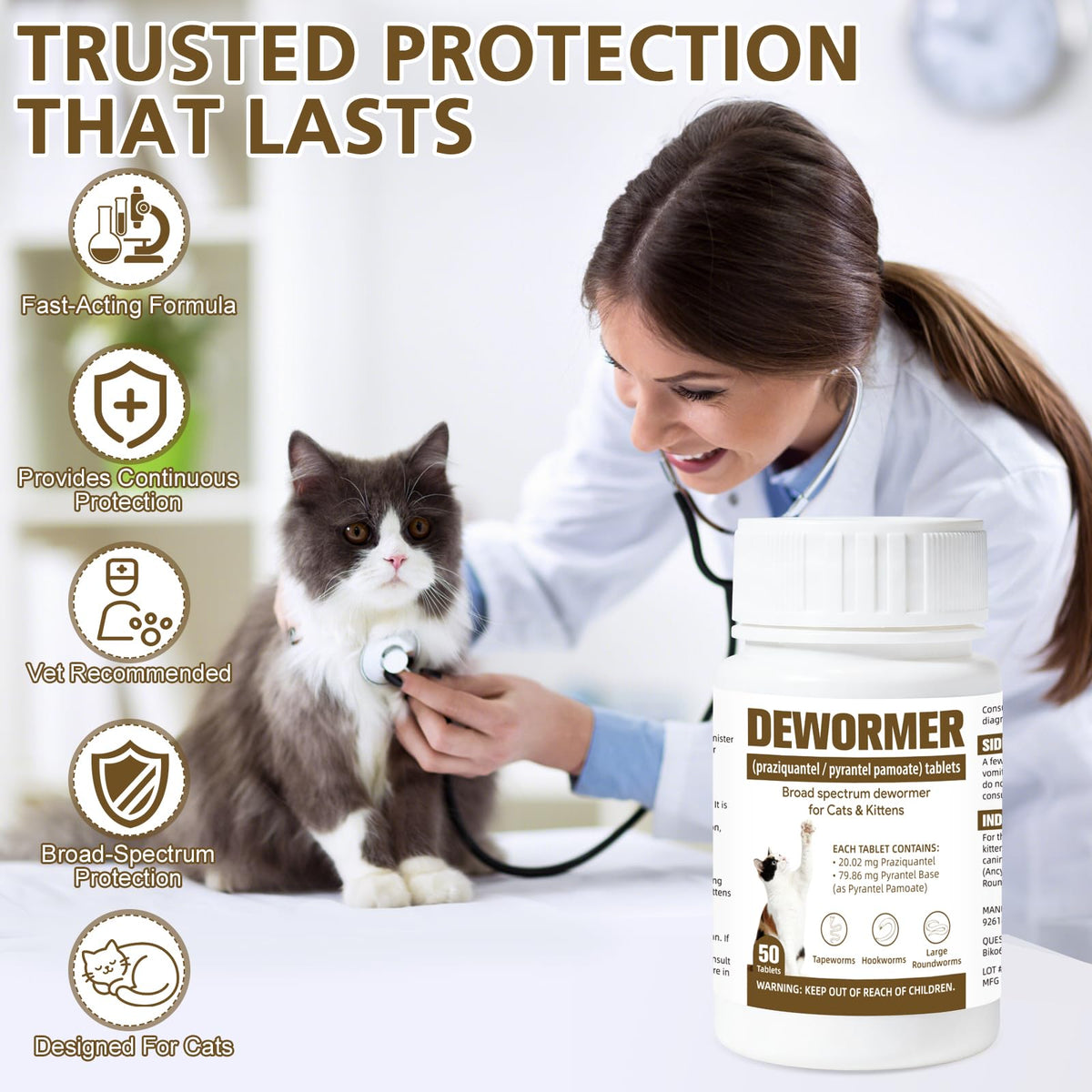 Broad-Spectrum Dewormer for Cats & Kittens, 50 Tablets Y895