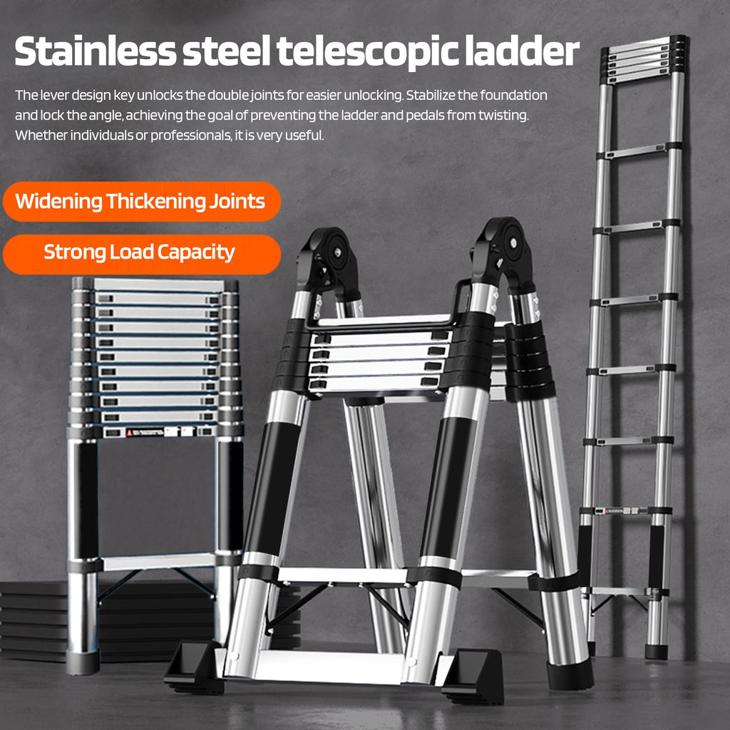 Telescoping Ladder with Locking Mechanism, Heavy Duty Aluminum 330 lbs B5018