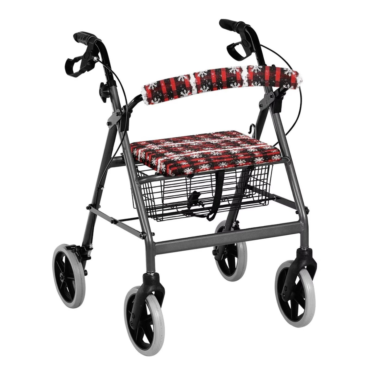 Snowflake Red Plaid Rollator Walker Seat and Backrest Cover Set N6141