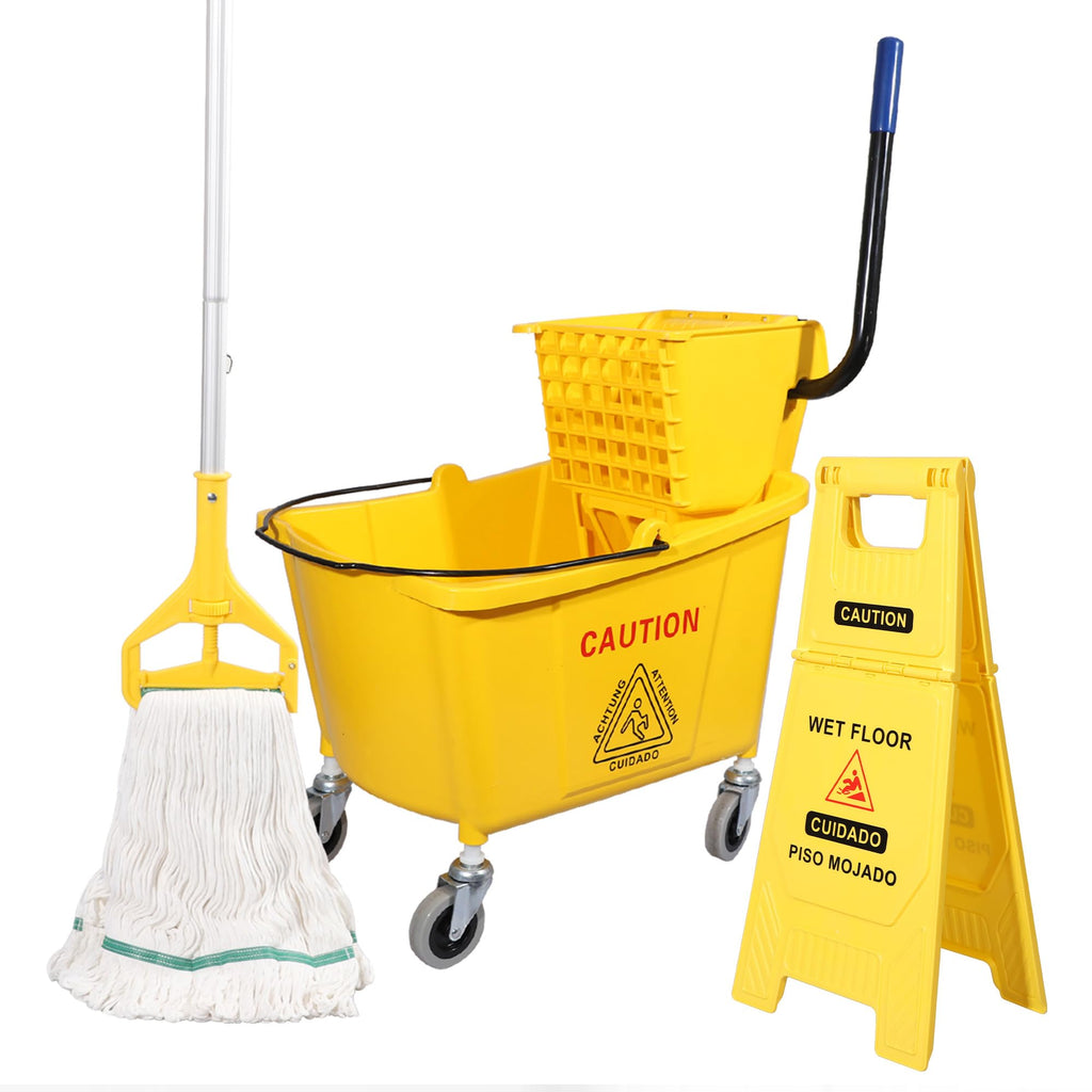 35Qt. Side-Press Mop Bucket and Wringer Combo on Wheels, Yellow H785060