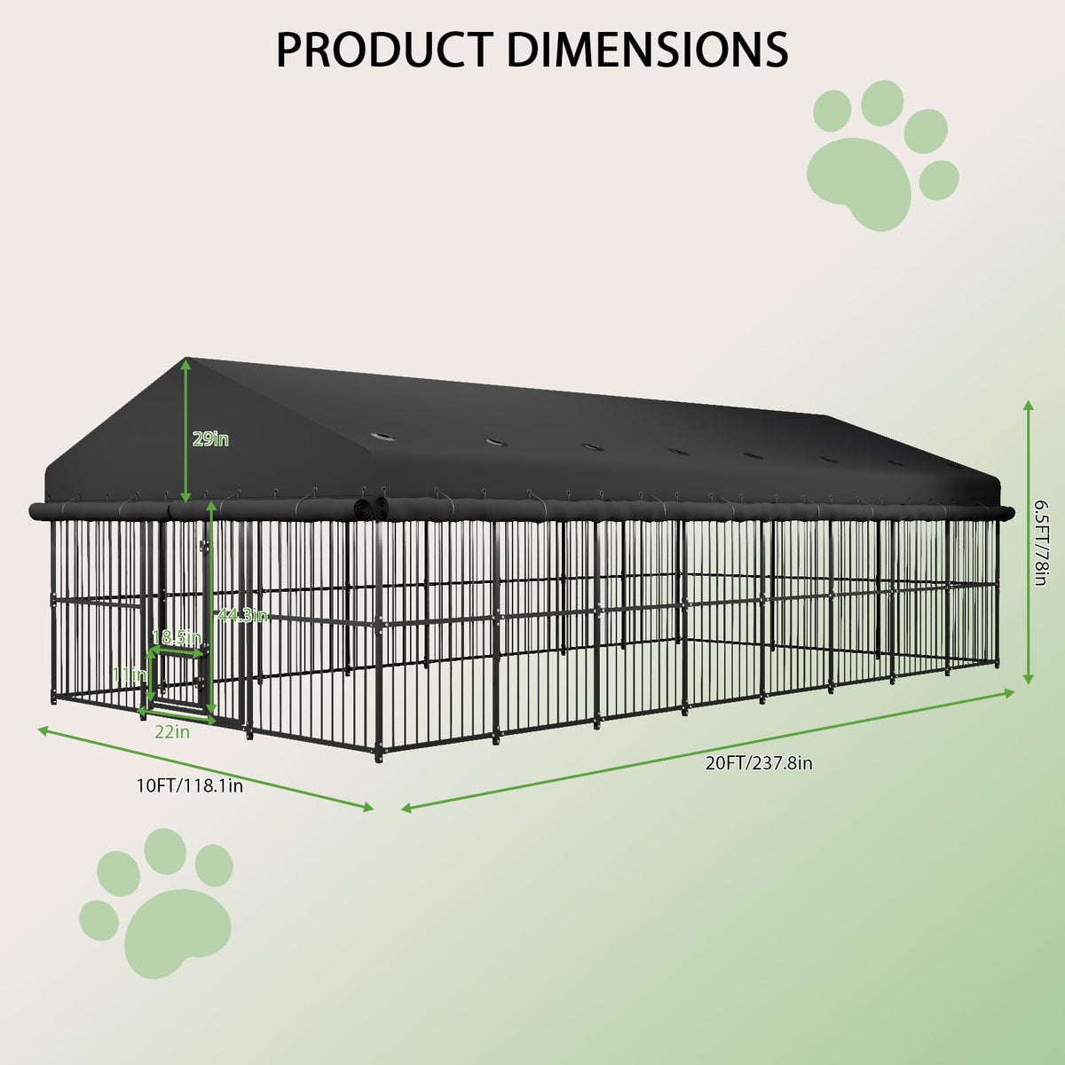 10x20x6.5 FT Heavy-Duty Metal Outdoor Dog Kennel D707