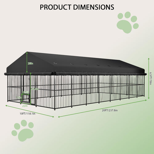 10x20x6.5 FT Heavy-Duty Metal Outdoor Dog Kennel D707