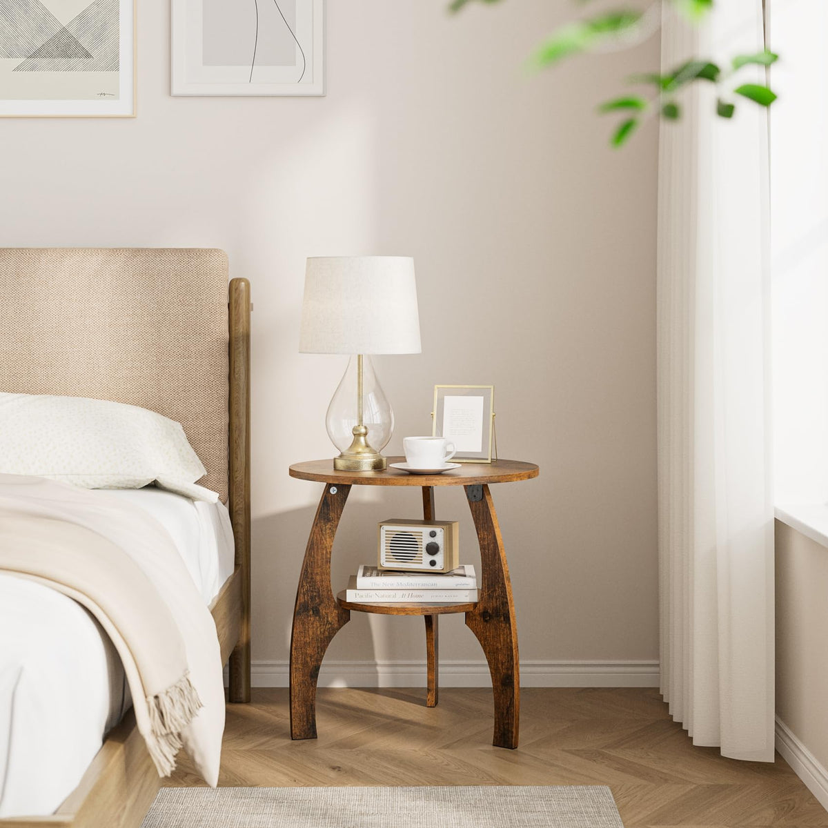 2-Tier Round Wood Side Table E832