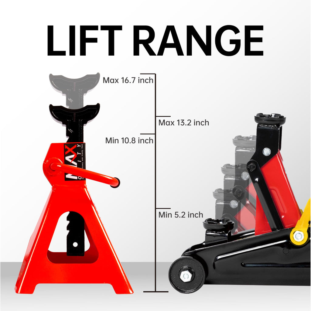 2-Ton Hydraulic Low Profile Trolley Floor Jack with Case and 1 Pair 2 Ton Jack Stands C818