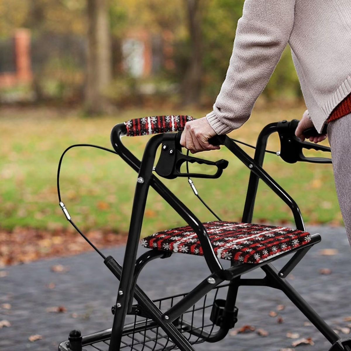 Snowflake Red Plaid Rollator Walker Seat and Backrest Cover Set N6141