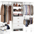 8FT White Wooden Closet System with 3 Drawers and 3 Hanging Rods P715059